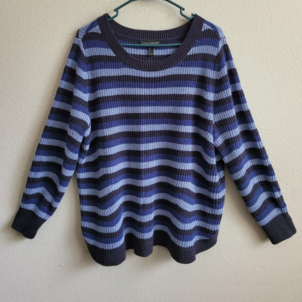 Lane Bryant Crochet Sweater Blue Strips. Plus Size 14-16.